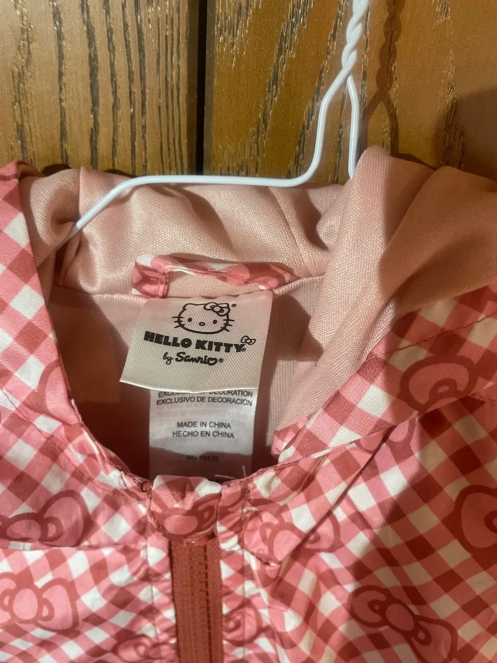 Sanrio Hello Kitty Pink Gingham Hooded Jacket with cute bow